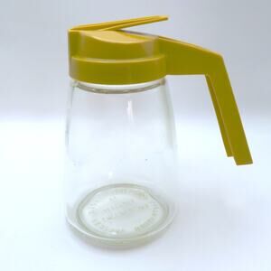 Vintage Federal Houseware Glass Syrup Dispenser Yellow Lid Chicago IL
